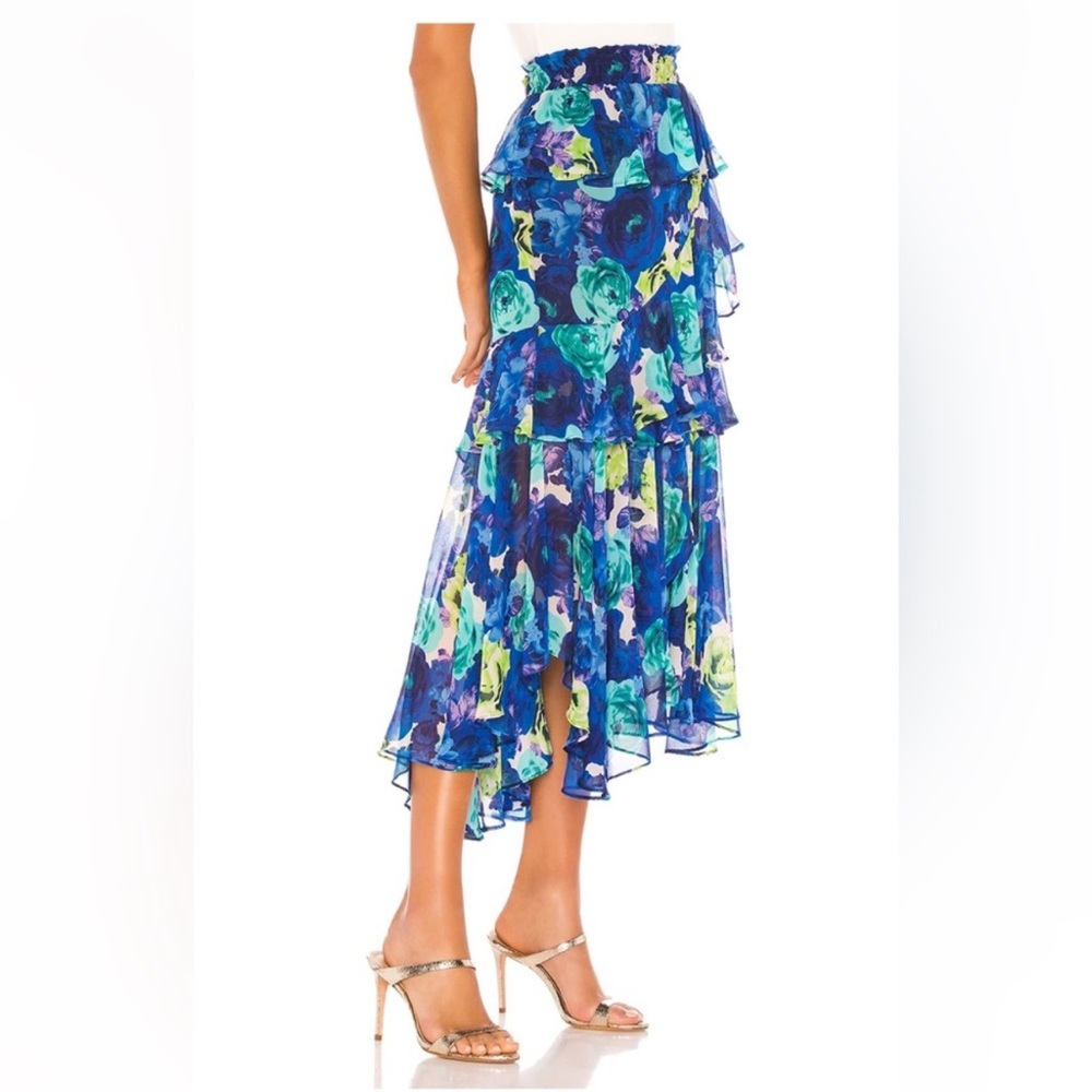 Misa Los Angeles Blue and Green Floral Midi Skirt XS - Picture 3 of 4